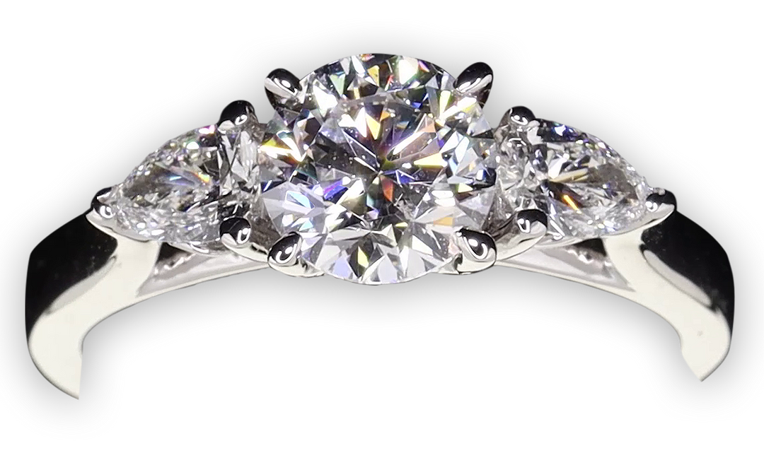 Trilogy Ring with Two Pears - W0352 (Lab Grown)