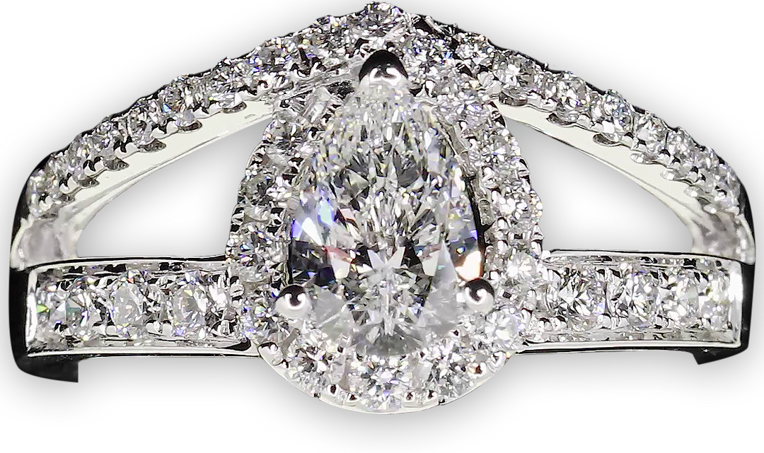 Modern Pear Shape Halo Ring with Pave Set Double Band - W0402 (Lab Grown)