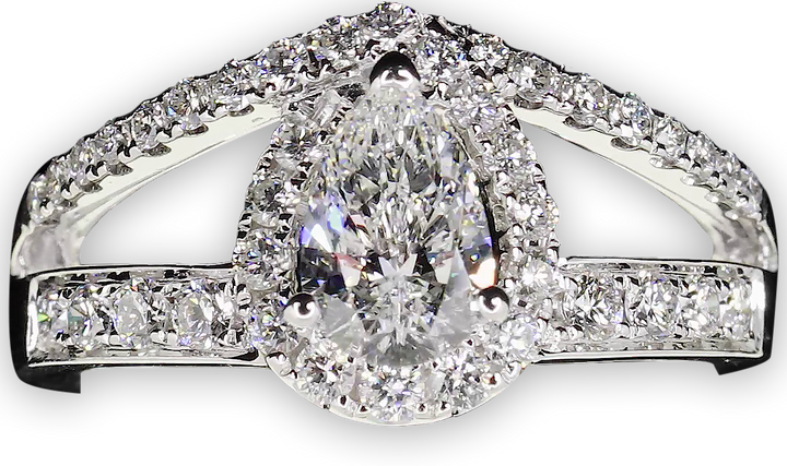 Modern Pear Shape Halo Ring with Pave Set Double Band - W0402 (Lab Grown)