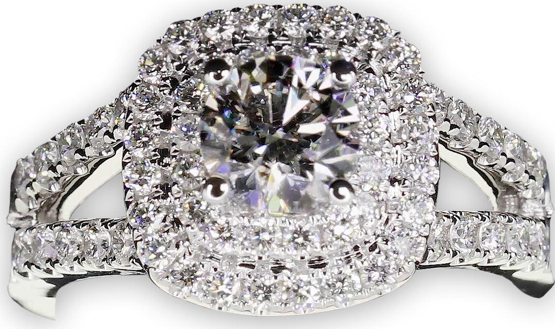 Double Cushion Halo with Tapering Double Pave Set Band - W0403 (Lab Grown)