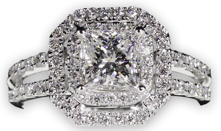 Octagon Double Halo with Princess Cut Centre and Twin Parallel Bands - W0404 (Lab Grown)