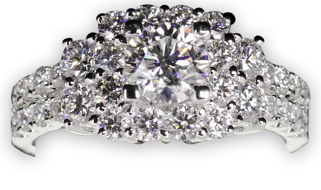 Vibrant Square Halo Diamond Ring with Double Row Pave Set Band - W0405 (Lab Grown)