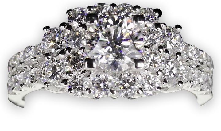 Vibrant Square Halo Diamond Ring with Double Row Pave Set Band - W0405 (Lab Grown)