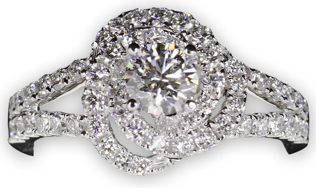 Floral Petal Halo Diamond Ring with Tapering Double Band - W0406 (Lab Grown)