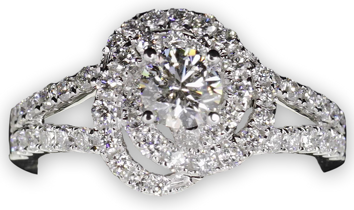 Floral Petal Halo Diamond Ring with Tapering Double Band - W0406 (Lab Grown)
