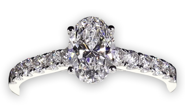 Timeless 4-Claw Oval Diamond Ring with Pave Set Band - W0407 (Lab Grown)