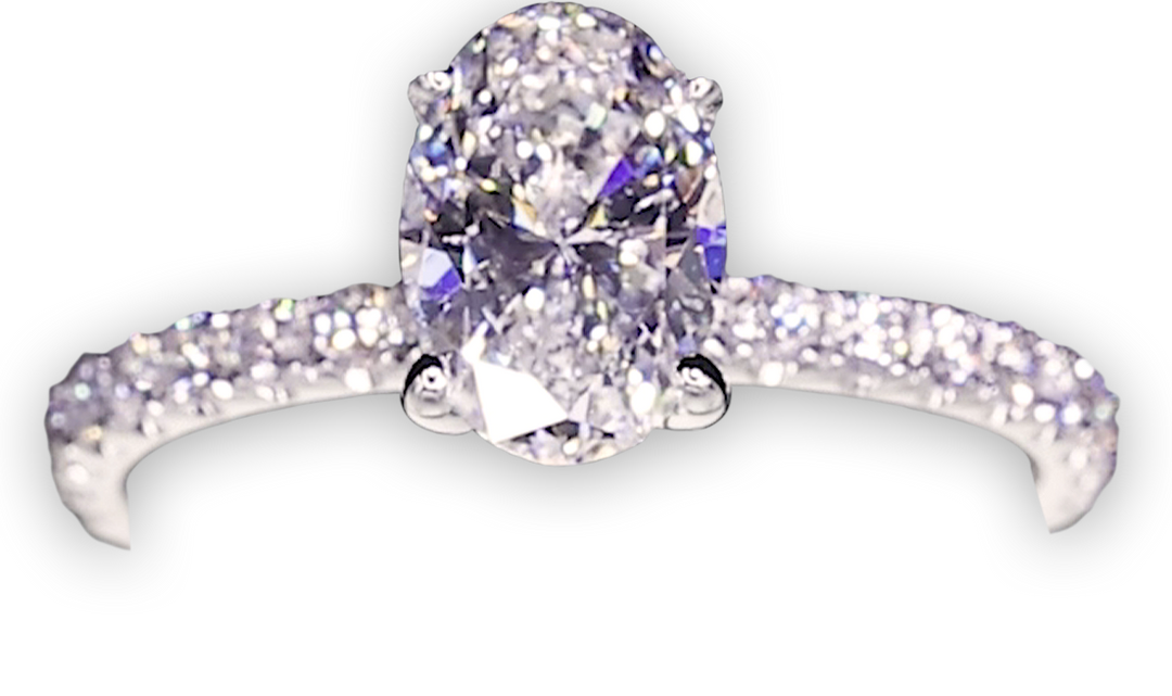 Timeless 4-Claw Oval Engagement Ring with Slim Pavé-Set Band (1.9mm) - W0797 (Lab Grown)