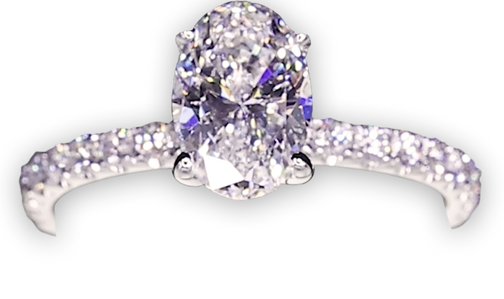 Timeless 4-Claw Oval Engagement Ring with Slim Pavé-Set Band (1.9mm) - W0797 (Lab Grown)