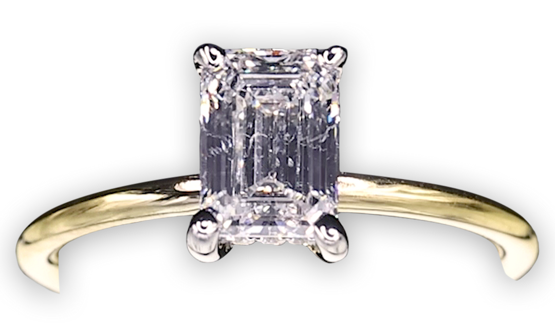 4-Claw Emerald-Cut Engagement Ring with Polished Band - W0799 (Lab Grown)