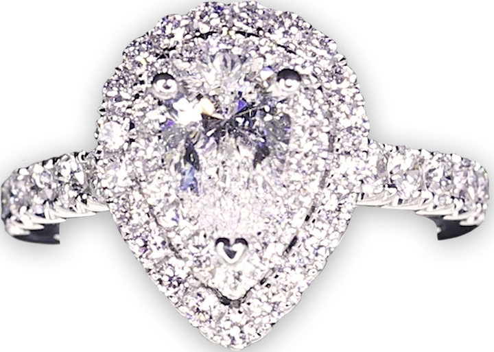 Double Halo Pear-Shaped Engagement Ring with 2.8mm Pavé-Set Band - W0800 (Lab Grown)