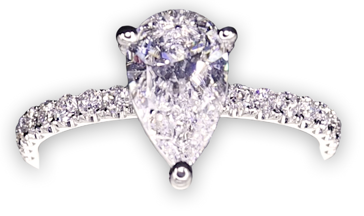 3-Claw Pear-Shaped Timeless Engagement Ring with 2.1mm Pavé-Set Band - W0801 (Lab Grown)