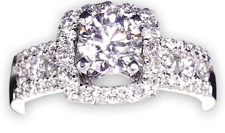 Modern Halo Cluster Engagement Ring with 4.5mm 3-Row Band - W0802 (Lab Grown)