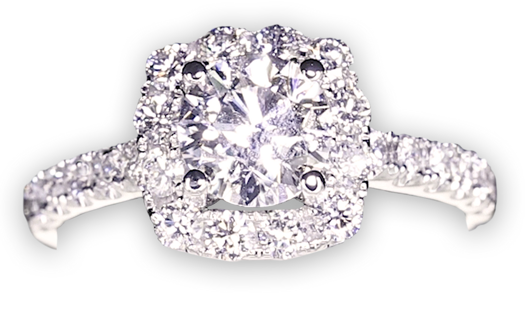 Modern Cushion Halo Engagement Ring with 5.9mm 3-Row Band - W0803 (Lab Grown)