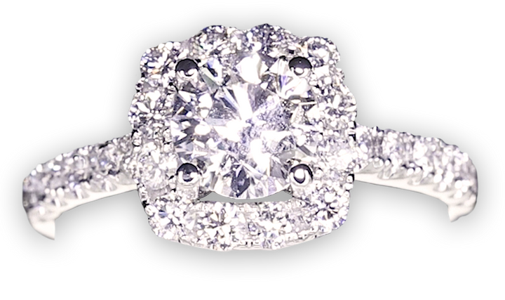 Modern Cushion Halo Engagement Ring with 5.9mm 3-Row Band - W0803 (Lab Grown)