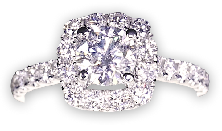 Timeless Cushion Halo Engagement Ring with 2.5mm Pavé-Set Band - W0804 (Lab Grown)