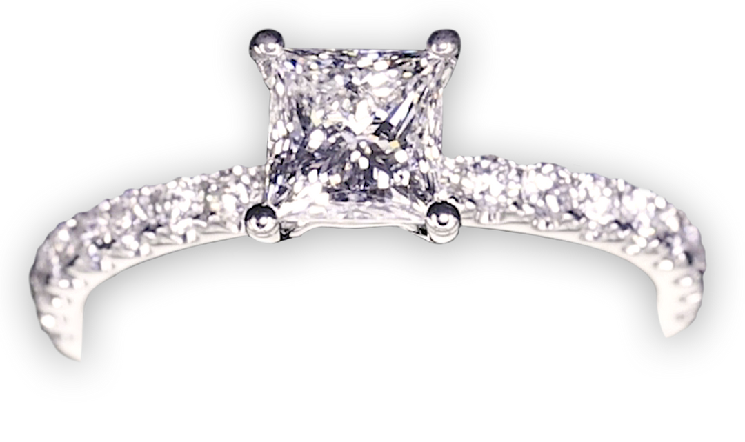 4-Claw Princess Cut Timeless Engagement Ring with Pavé-Set Band - W0807 (Lab Grown)