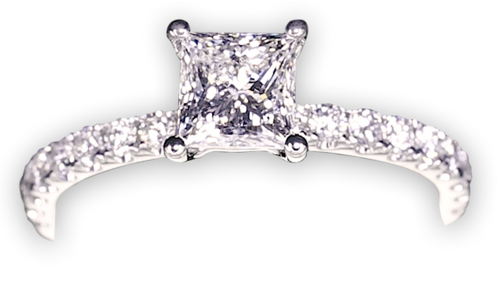 4-Claw Princess Cut Timeless Engagement Ring with Pavé-Set Band - W0807 (Lab Grown)
