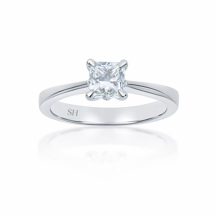 Modern 4-Claw solitaire Princess Cut engagement ring - W0008 (Lab Grown)