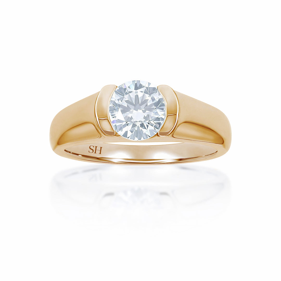 Modern half bezel set solitaire engagement ring - W0010 (Lab Grown)