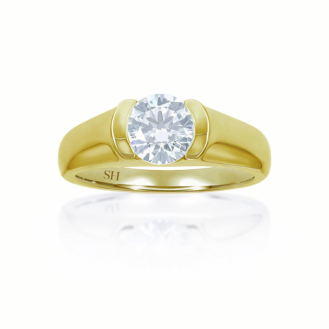 Modern half bezel set solitaire engagement ring - W0010 (Lab Grown)