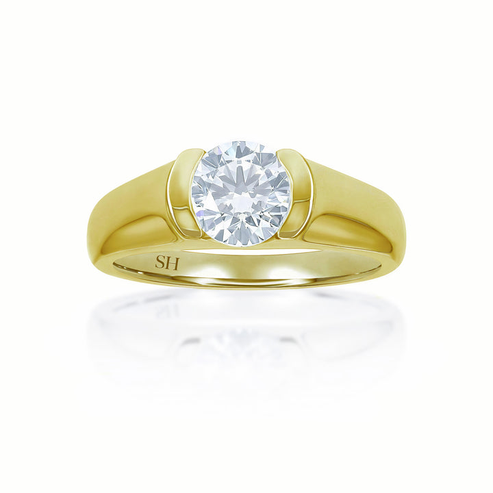 Modern half bezel set solitaire engagement ring - W0010 (Lab Grown)