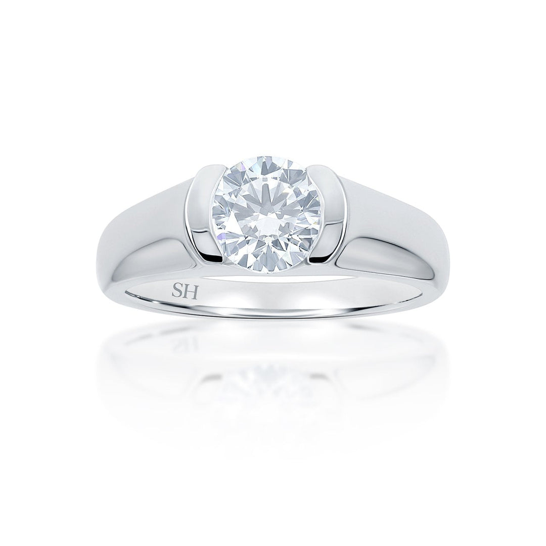 Modern half bezel set solitaire engagement ring - W0010 (Lab Grown)