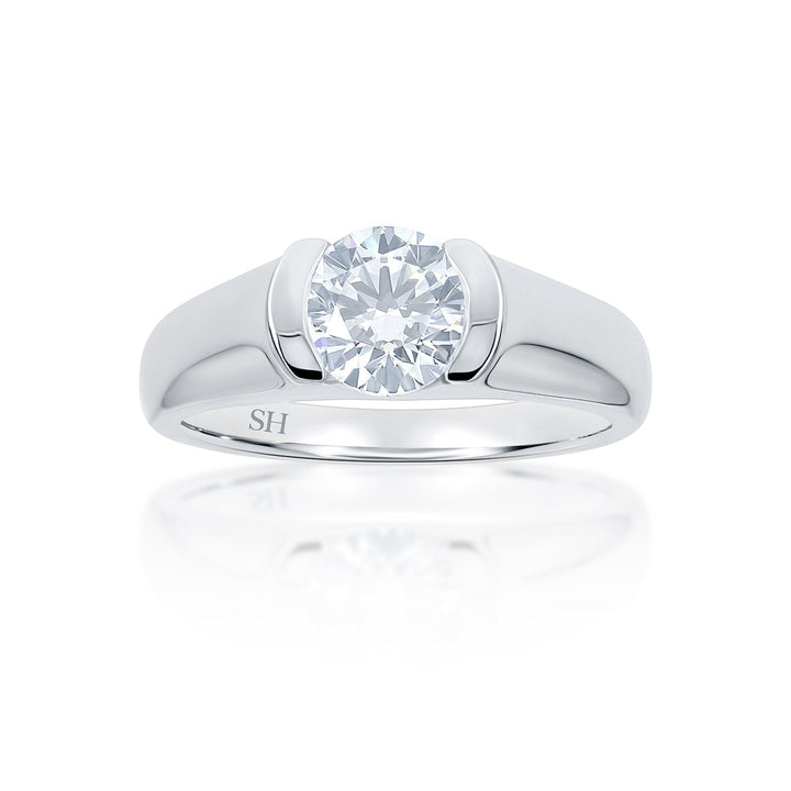 Modern half bezel set solitaire engagement ring - W0010 (Lab Grown)