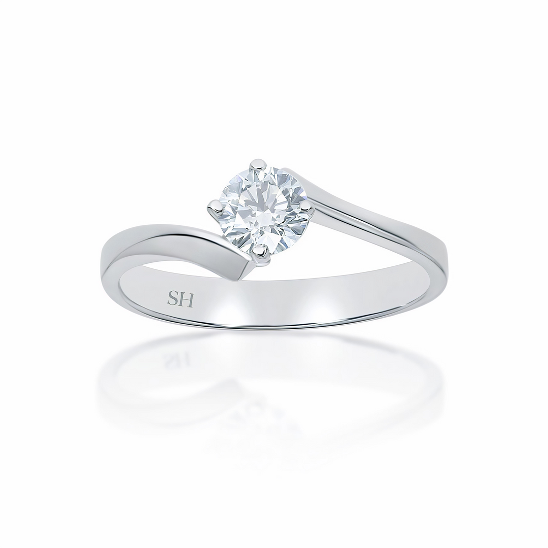 4-Claw Solitaire Engagement Ring with Offset Tapered Shoulders - W0013 (Lab Grown)