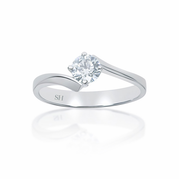 4-Claw Solitaire Engagement Ring with Offset Tapered Shoulders - W0013 (Lab Grown)