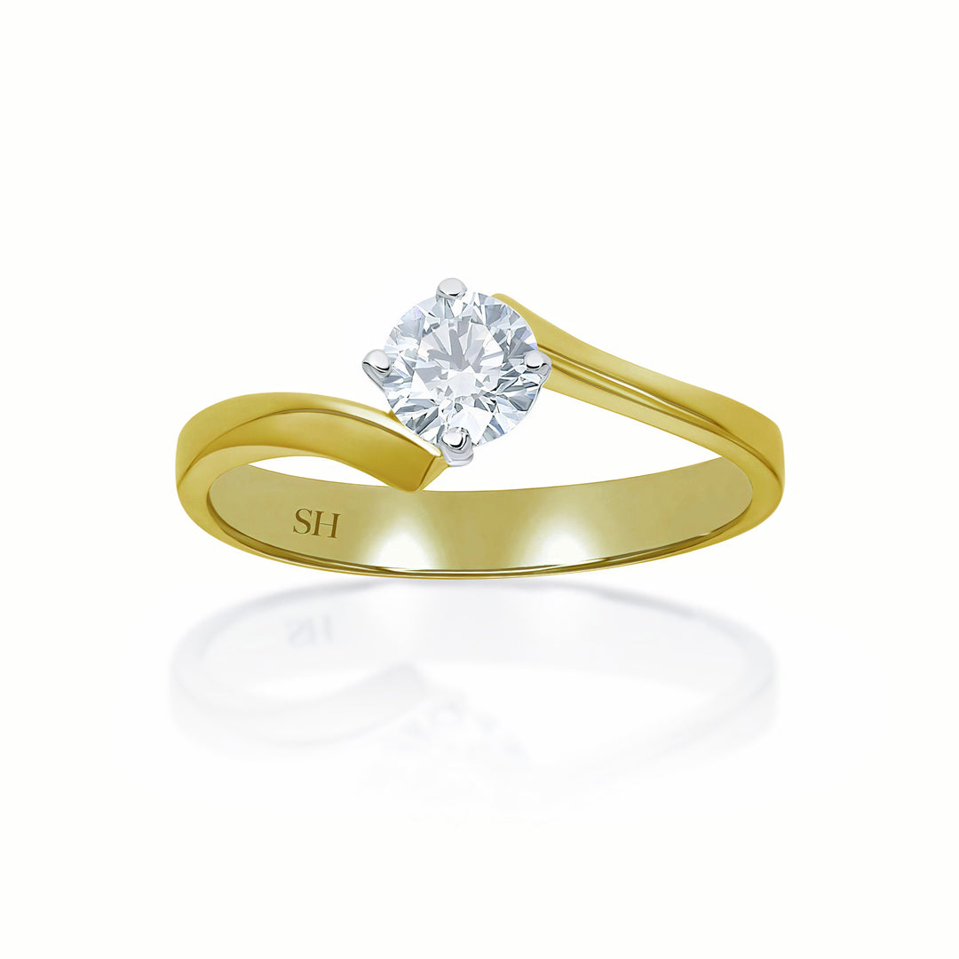 4-Claw Solitaire Engagement Ring with Offset Tapered Shoulders - W0013 (Lab Grown)