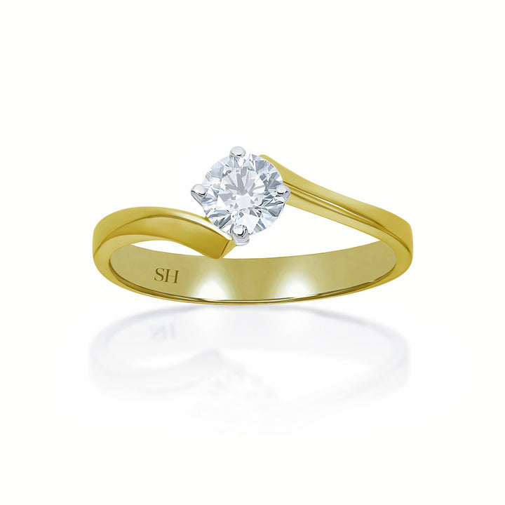 4-Claw Solitaire Engagement Ring with Offset Tapered Shoulders - W0013 (Lab Grown)