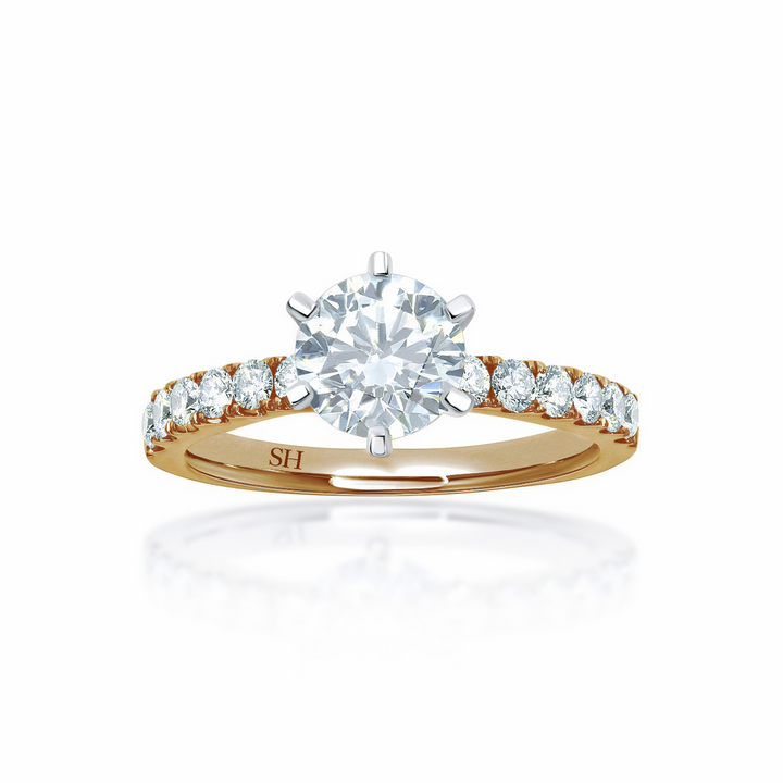 Timeless 6-Claw Engagement Ring with Pavé-Set Band - W0014 (Lab Grown)