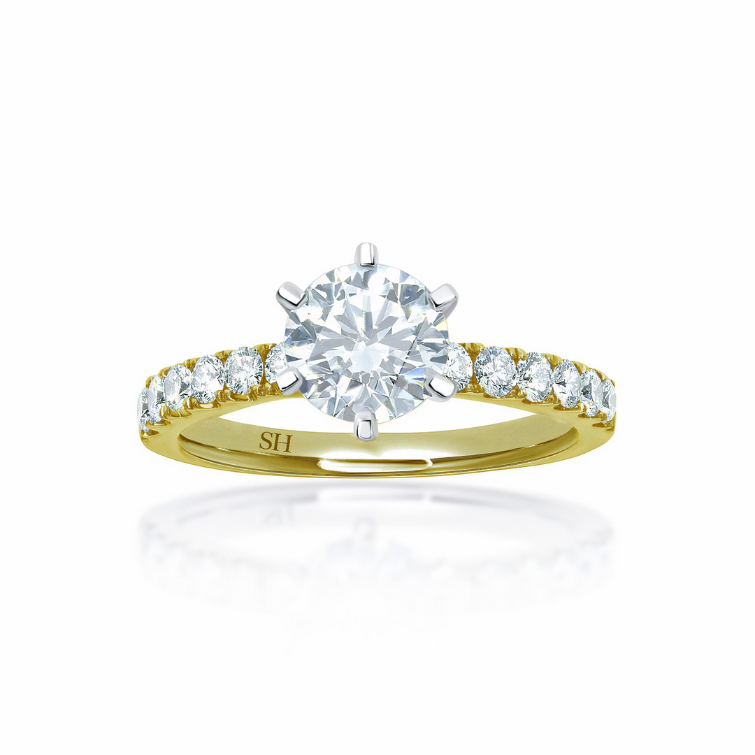 Timeless 6-Claw Engagement Ring with Pavé-Set Band - W0014 (Lab Grown)