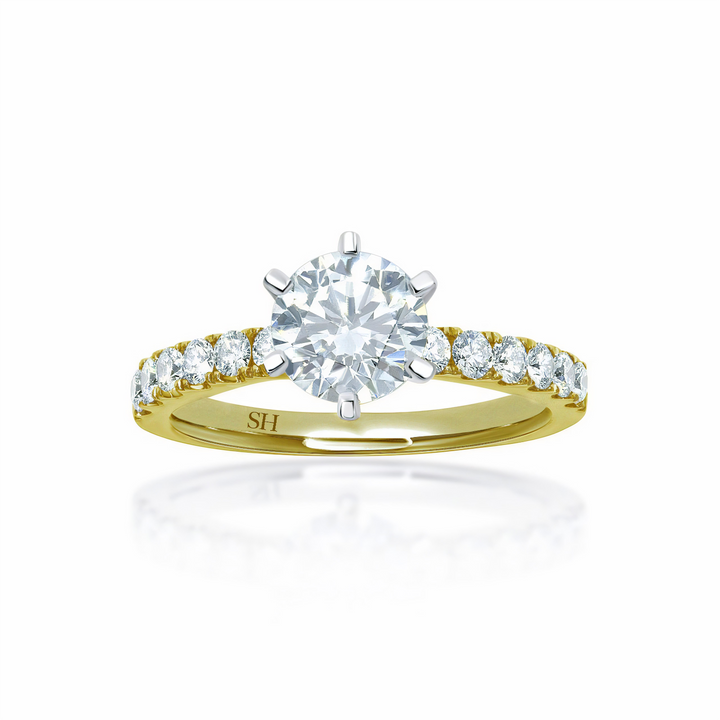 Timeless 6-Claw Engagement Ring with Pavé-Set Band - W0014 (Lab Grown)