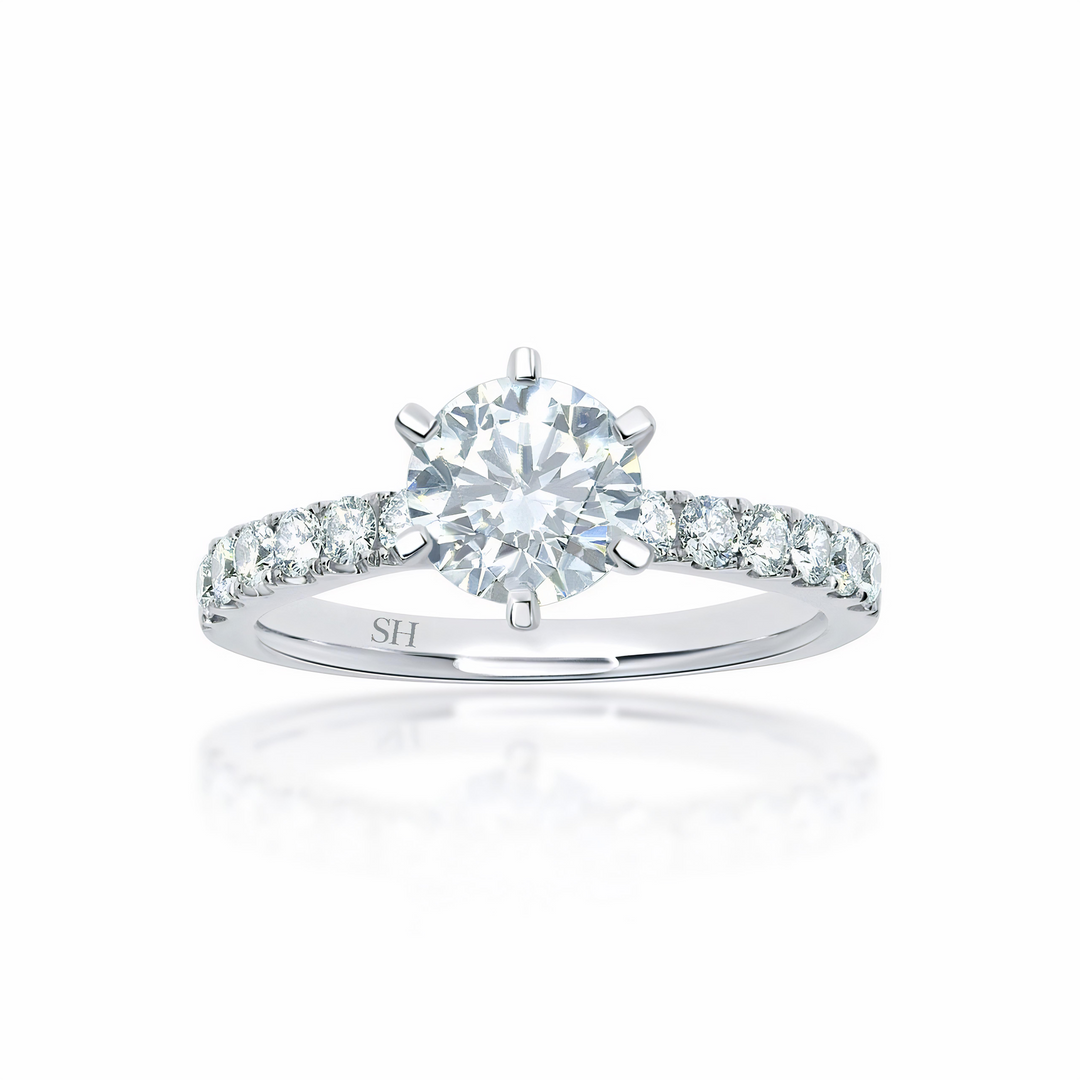 Timeless 6-Claw Engagement Ring with Pavé-Set Band - W0014 (Lab Grown)