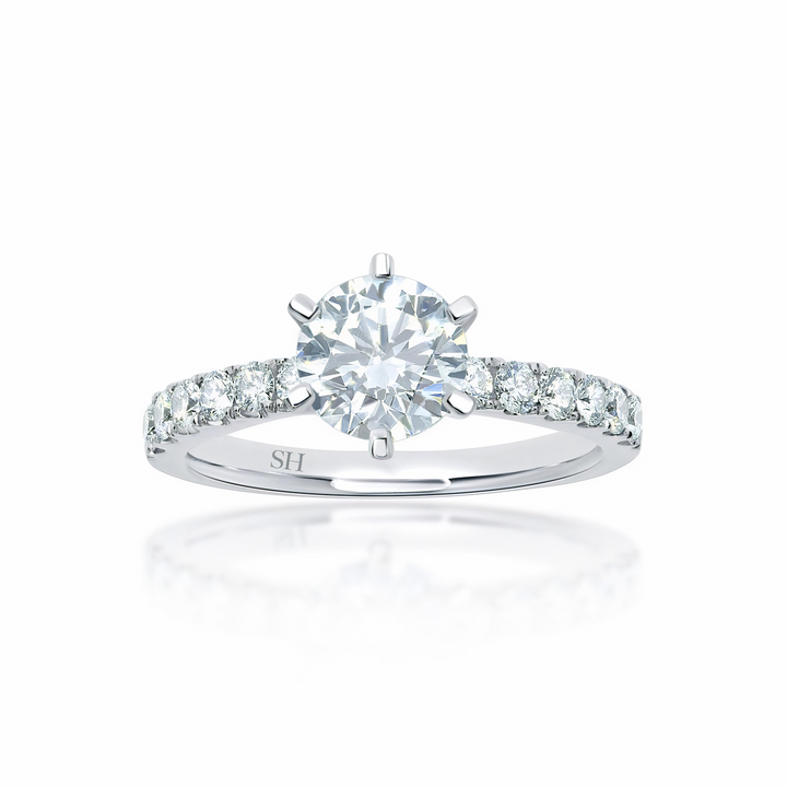 Timeless 6-Claw Engagement Ring with Pavé-Set Band - W0014 (Lab Grown)