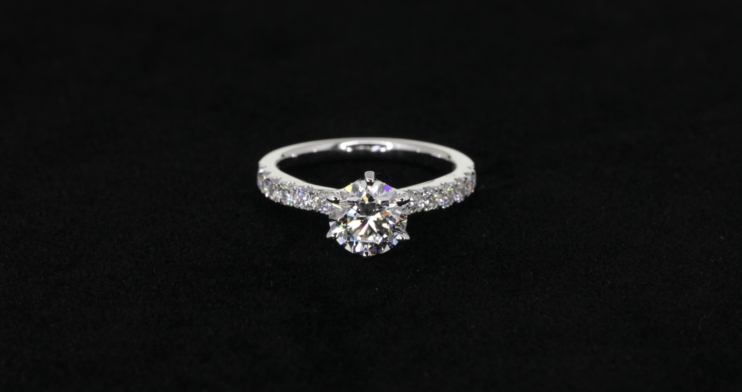 Timeless 6-Claw Engagement Ring with Pavé-Set Band - W0014 (Lab Grown)