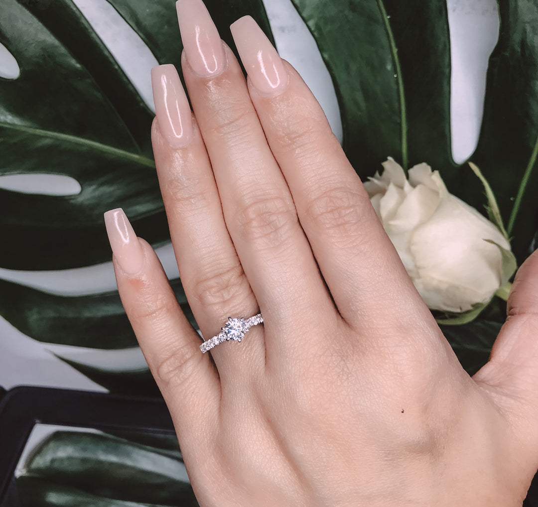 Timeless 6-Claw Engagement Ring with Pavé-Set Band - W0014 (Lab Grown)