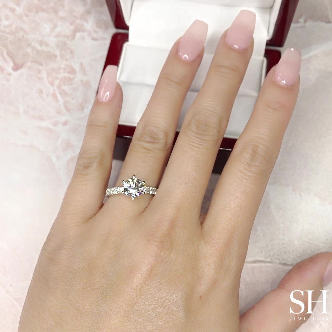 Timeless 6-Claw Engagement Ring with Pavé-Set Band - W0014 (Lab Grown)