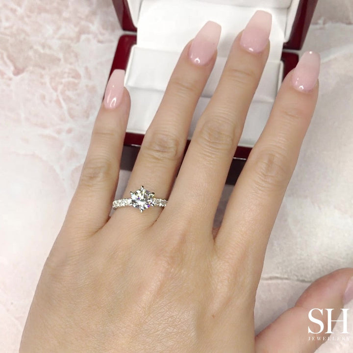 Timeless 6-Claw Engagement Ring with Pavé-Set Band - W0014 (Lab Grown)