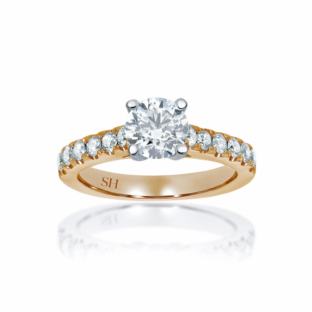 Classic 4-Claw engagement ring with pavé set band - W0015 (Lab Grown)