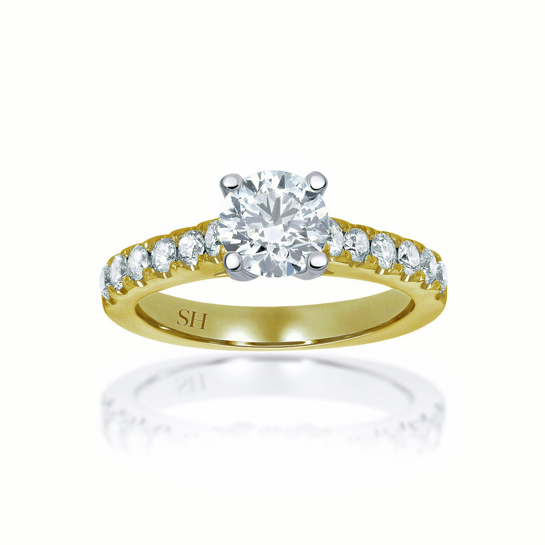 Classic 4-Claw engagement ring with pavé set band - W0015 (Lab Grown)