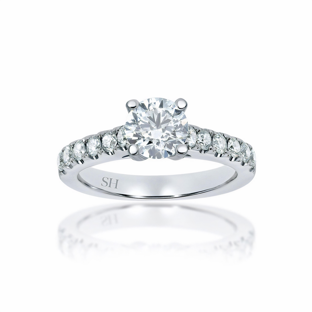 Classic 4-Claw engagement ring with pavé set band - W0015 (Lab Grown)