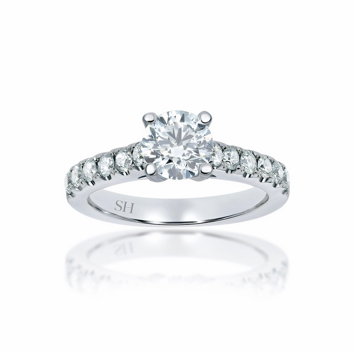 Classic 4-Claw engagement ring with pavé set band - W0015 (Lab Grown)