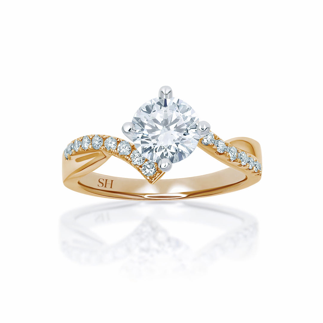 Modern 4-Claw Engagement Ring with Offset Band - W0017 (Lab Grown)