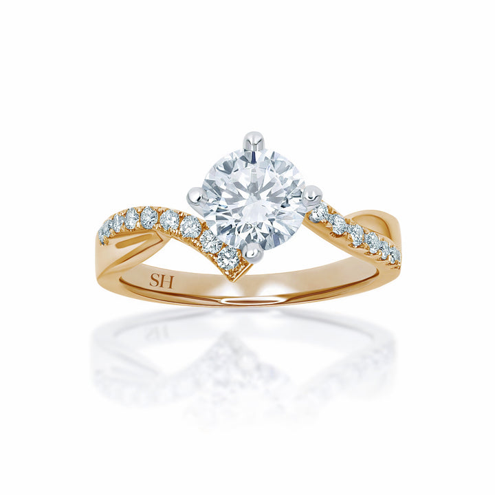 Modern 4-Claw Engagement Ring with Offset Band - W0017 (Lab Grown)