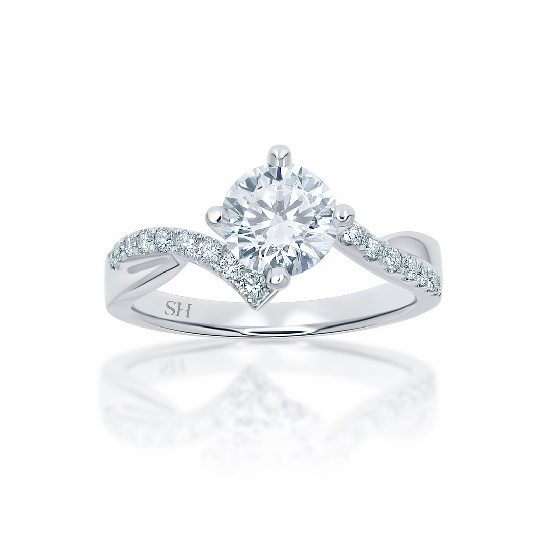 Modern 4-Claw Engagement Ring with Offset Band - W0017 (Lab Grown)