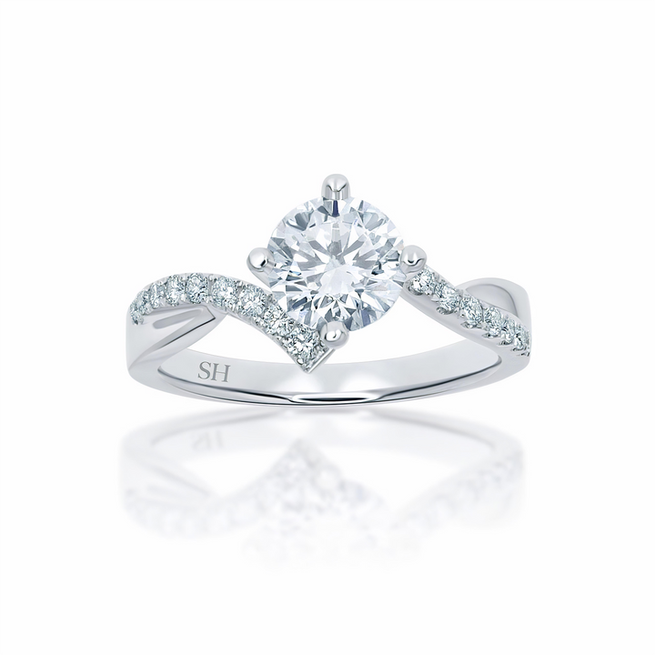 Modern 4-Claw Engagement Ring with Offset Band - W0017 (Lab Grown)