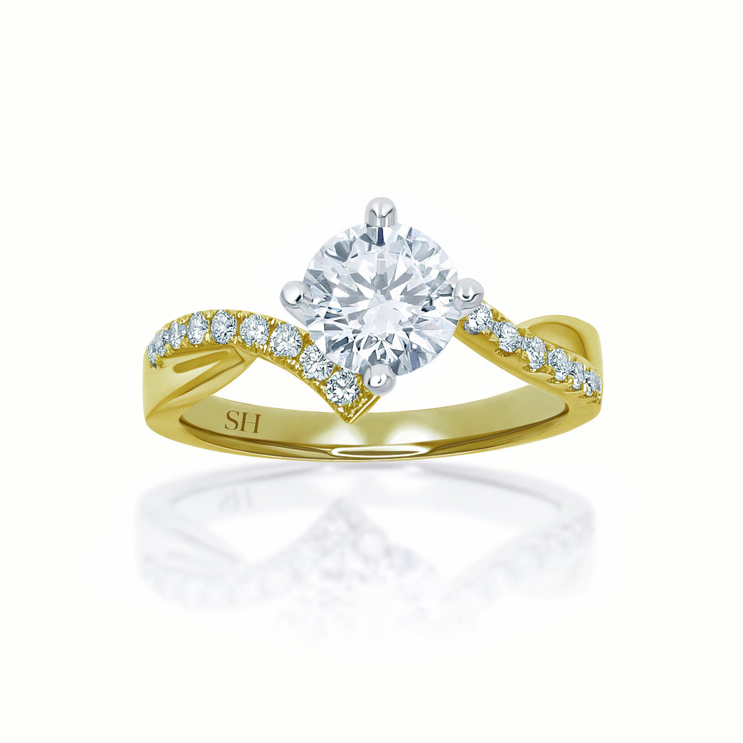 Modern 4-Claw Engagement Ring with Offset Band - W0017 (Lab Grown)