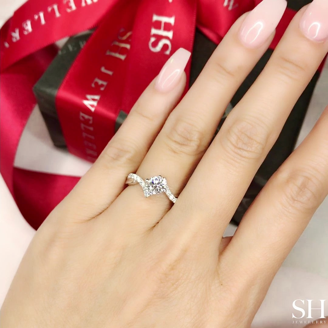 Modern 4-Claw Engagement Ring with Offset Band - W0017 (Lab Grown)